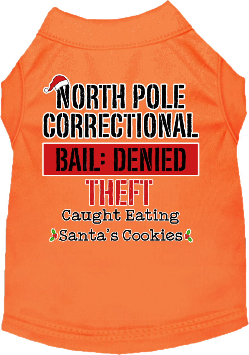 North Pole Correctional Screen Print Dog Shirt Orange Size XXL